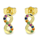 Oro Laminado Stud Earring, Gold Filled Style Infinite Design, with Multicolor Micro Pave, Polished, Golden Finish
