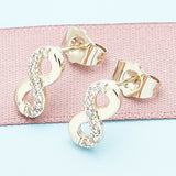 Oro Laminado Stud Earring, Gold Filled Style Infinite Design, with Multicolor Micro Pave, Polished, Golden Finish