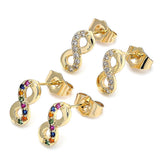 Oro Laminado Stud Earring, Gold Filled Style Infinite Design, with Multicolor Micro Pave, Polished, Golden Finish