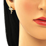 Oro Laminado Stud Earring, Gold Filled Style with White Micro Pave, Polished, Golden Finish