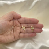 Oro Laminado Stud Earring, Gold Filled Style with White Micro Pave, Polished, Golden Finish