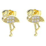Oro Laminado Stud Earring, Gold Filled Style with White Micro Pave, Polished, Golden Finish