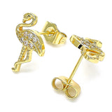 Oro Laminado Stud Earring, Gold Filled Style with White Micro Pave, Polished, Golden Finish