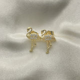 Oro Laminado Stud Earring, Gold Filled Style with White Micro Pave, Polished, Golden Finish