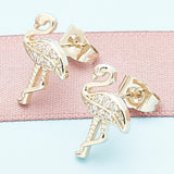 Oro Laminado Stud Earring, Gold Filled Style with White Micro Pave, Polished, Golden Finish