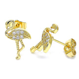 Oro Laminado Stud Earring, Gold Filled Style with White Micro Pave, Polished, Golden Finish