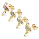 Oro Laminado Stud Earring, Gold Filled Style with White Micro Pave, Polished, Golden Finish
