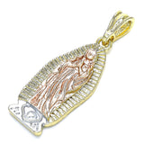 Oro Laminado Religious Pendant, Gold Filled Style Guadalupe Design, Polished, Tricolor