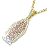 Oro Laminado Religious Pendant, Gold Filled Style Guadalupe Design, Polished, Tricolor