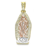 Oro Laminado Religious Pendant, Gold Filled Style Guadalupe Design, Polished, Tricolor