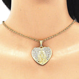 Oro Laminado Religious Pendant, Gold Filled Style Heart and Guadalupe Design, with White Crystal, Polished, Golden Finish