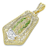 Oro Laminado Religious Pendant, Gold Filled Style Guadalupe Design, Polished, Tricolor