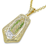 Oro Laminado Religious Pendant, Gold Filled Style Guadalupe Design, Polished, Tricolor