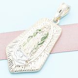 Oro Laminado Religious Pendant, Gold Filled Style Guadalupe Design, Polished, Tricolor