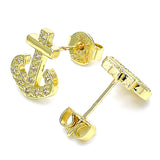 Oro Laminado Stud Earring, Gold Filled Style Anchor Design, with White Micro Pave, Polished, Golden Finish