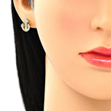 Oro Laminado Stud Earring, Gold Filled Style Anchor Design, with White Micro Pave, Polished, Golden Finish