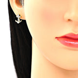 Oro Laminado Stud Earring, Gold Filled Style Anchor Design, with White Micro Pave, Polished, Golden Finish