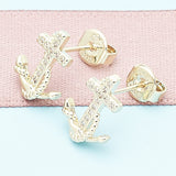 Oro Laminado Stud Earring, Gold Filled Style Anchor Design, with White Micro Pave, Polished, Golden Finish