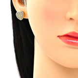 Oro Laminado Earring and Pendant Adult Set, Gold Filled Style Heart Design, with Garnet Micro Pave, Polished, Golden Finish