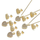 Oro Laminado Earring and Pendant Adult Set, Gold Filled Style Heart Design, with Garnet Micro Pave, Polished, Golden Finish