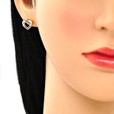 Oro Laminado Stud Earring, Gold Filled Style Heart Design, with Ruby Micro Pave, Polished, Golden Finish