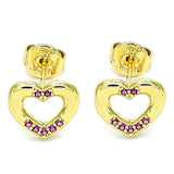 Oro Laminado Stud Earring, Gold Filled Style Heart Design, with Ruby Micro Pave, Polished, Golden Finish