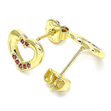 Oro Laminado Stud Earring, Gold Filled Style Heart Design, with Ruby Micro Pave, Polished, Golden Finish