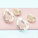 Oro Laminado Stud Earring, Gold Filled Style Heart Design, with Ruby Micro Pave, Polished, Golden Finish