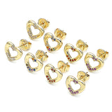 Oro Laminado Stud Earring, Gold Filled Style Heart Design, with Ruby Micro Pave, Polished, Golden Finish