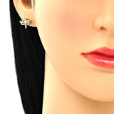 Oro Laminado Stud Earring, Gold Filled Style Dragon-Fly Design, with Ruby Micro Pave, Polished, Golden Finish
