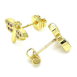 Oro Laminado Stud Earring, Gold Filled Style Dragon-Fly Design, with Ruby Micro Pave, Polished, Golden Finish