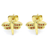 Oro Laminado Stud Earring, Gold Filled Style Dragon-Fly Design, with Garnet Micro Pave, Polished, Golden Finish