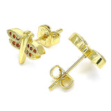 Oro Laminado Stud Earring, Gold Filled Style Dragon-Fly Design, with Garnet Micro Pave, Polished, Golden Finish