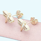 Oro Laminado Stud Earring, Gold Filled Style Dragon-Fly Design, with Garnet Micro Pave, Polished, Golden Finish