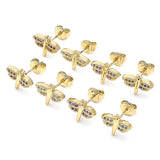Oro Laminado Stud Earring, Gold Filled Style Dragon-Fly Design, with Garnet Micro Pave, Polished, Golden Finish
