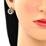 Oro Laminado Stud Earring, Gold Filled Style Heart Design, with Ruby Micro Pave, Polished, Golden Finish