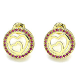 Oro Laminado Stud Earring, Gold Filled Style Heart Design, with Ruby Micro Pave, Polished, Golden Finish