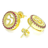 Oro Laminado Stud Earring, Gold Filled Style Heart Design, with Ruby Micro Pave, Polished, Golden Finish