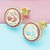 Oro Laminado Stud Earring, Gold Filled Style Heart Design, with Ruby Micro Pave, Polished, Golden Finish