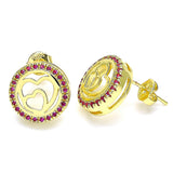 Oro Laminado Stud Earring, Gold Filled Style Heart Design, with Ruby Micro Pave, Polished, Golden Finish