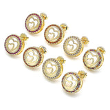 Oro Laminado Stud Earring, Gold Filled Style Heart Design, with Ruby Micro Pave, Polished, Golden Finish