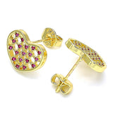 Oro Laminado Stud Earring, Gold Filled Style Heart Design, with Ruby Micro Pave, Polished, Golden Finish