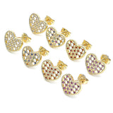 Oro Laminado Stud Earring, Gold Filled Style Heart Design, with Ruby Micro Pave, Polished, Golden Finish