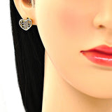 Oro Laminado Stud Earring, Gold Filled Style Heart Design, with Multicolor Micro Pave, Polished, Golden Finish