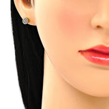 Oro Laminado Stud Earring, Gold Filled Style with Ruby Micro Pave, Polished, Golden Finish