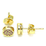 Oro Laminado Stud Earring, Gold Filled Style with Ruby Micro Pave, Polished, Golden Finish