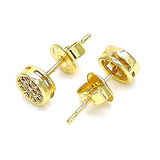 Oro Laminado Stud Earring, Gold Filled Style with Ruby Micro Pave, Polished, Golden Finish