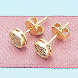 Oro Laminado Stud Earring, Gold Filled Style with Ruby Micro Pave, Polished, Golden Finish