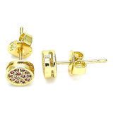Oro Laminado Stud Earring, Gold Filled Style with Ruby Micro Pave, Polished, Golden Finish