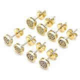 Oro Laminado Stud Earring, Gold Filled Style with Ruby Micro Pave, Polished, Golden Finish
